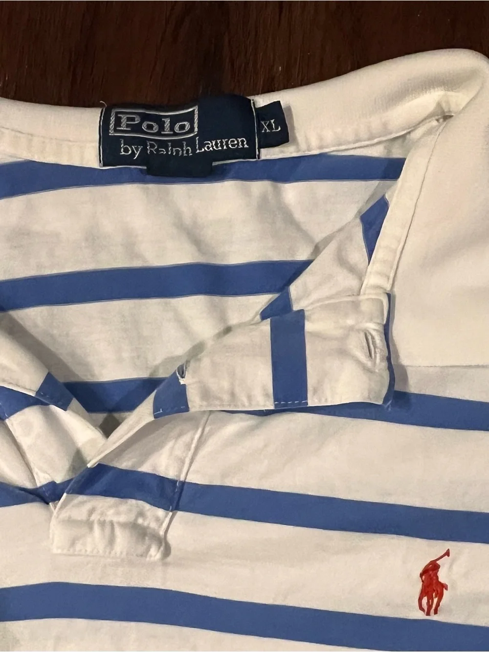 Polo Ralph Lauren Shirt Blue White Striped Short Sleeve 100% Cotton Soft Mens XL